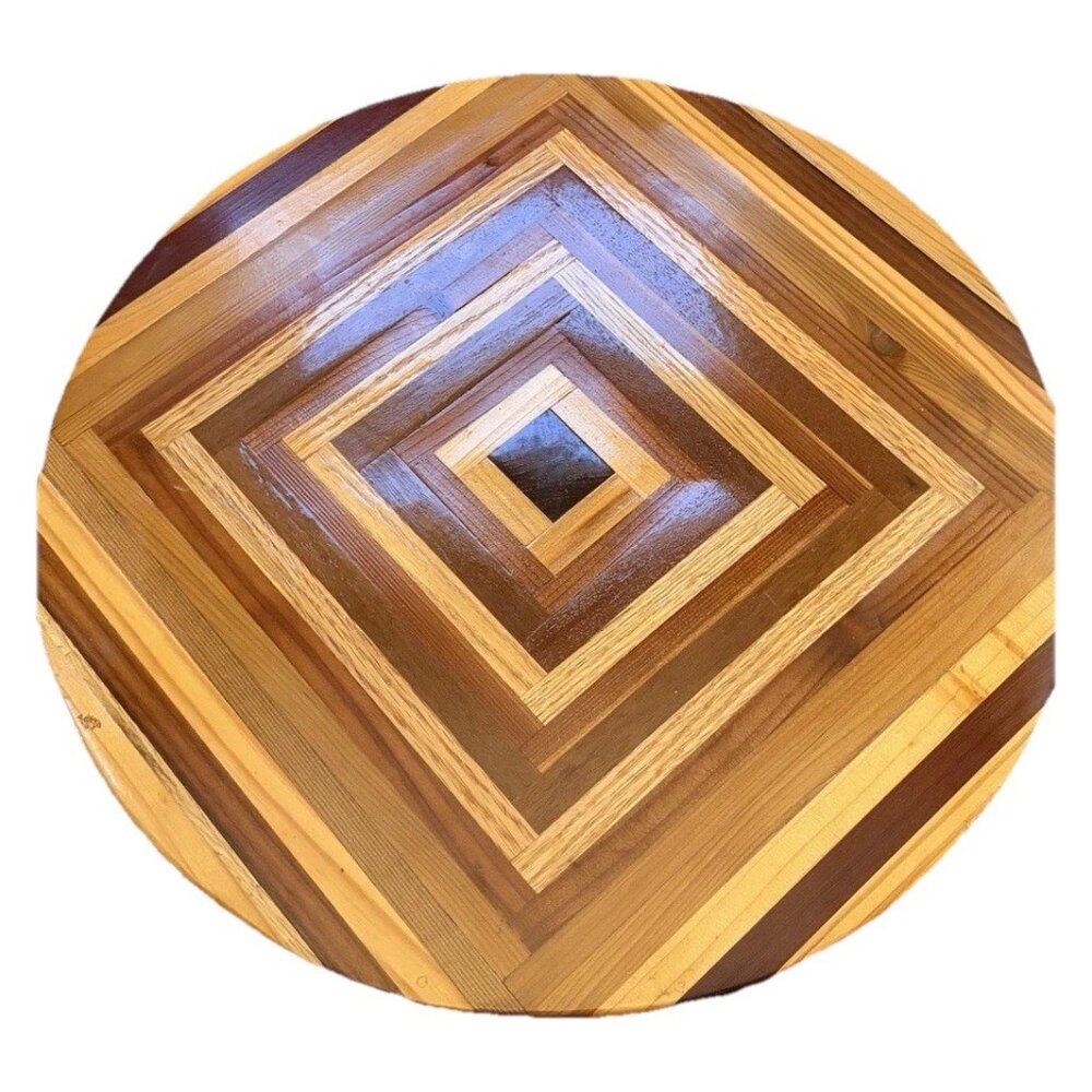 Handcrafted Round Inlaid Wood Lazy Susan Rotating Charcuterie Board MCM